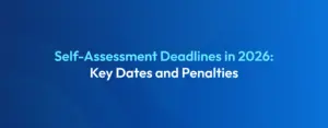 Banner showing UK Self Assessment tax return deadlines for 2025/26 and 2026/27, including key filing dates, payment deadlines and penalties.