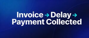 Infographic showing UK accounts receivable flow from overdue invoice to payment collected, with 2026 late payment statistics