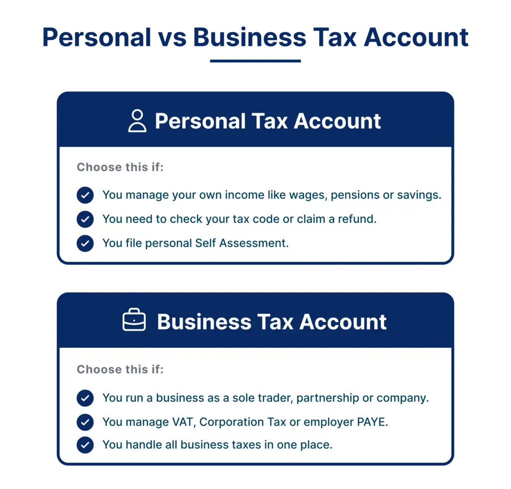 Personal Tax Account vs Business Tax Account explained for UK taxpayers and businesses